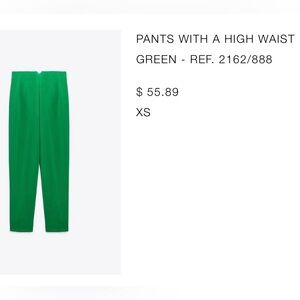Zara high waist green pants. XS. Excellent condition.